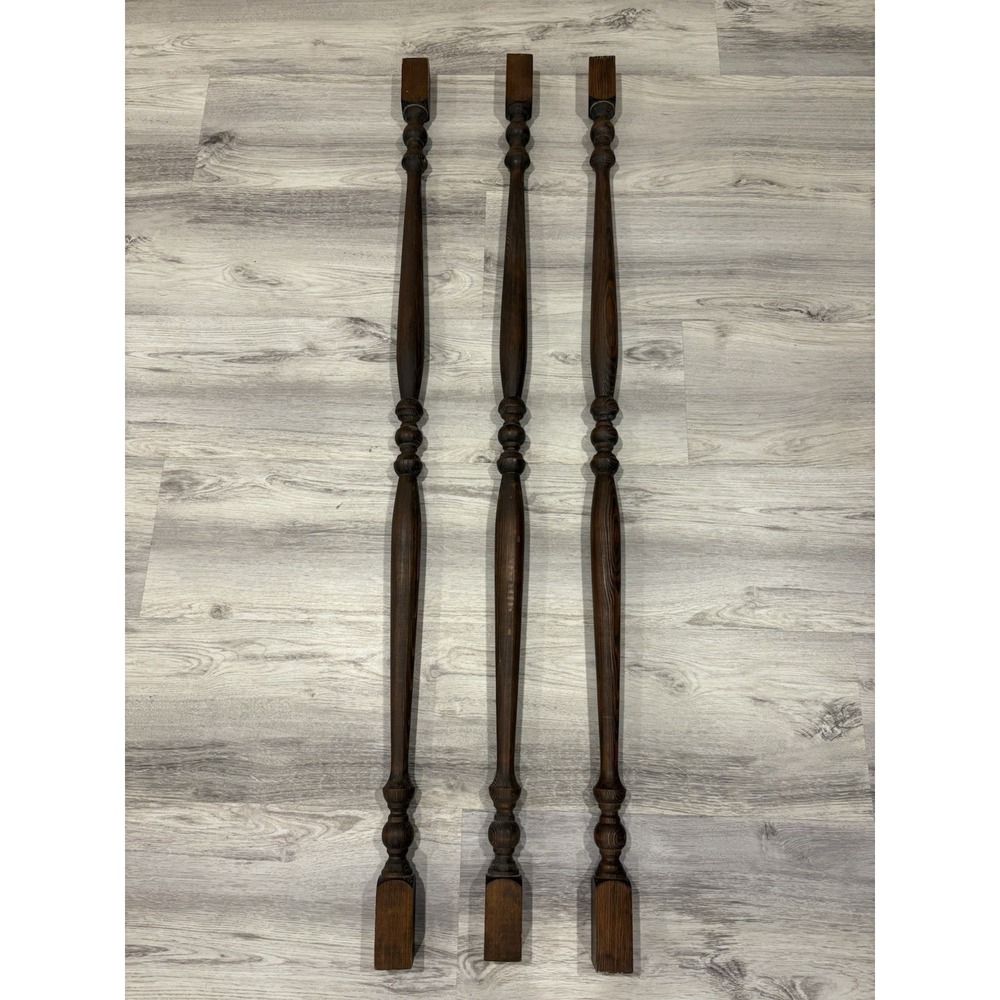 Lot Of 3 Vintage Wooden Spindles 49" (4' 1") Retro 70's Balusters Stairs Decor - Picture 2 of 8